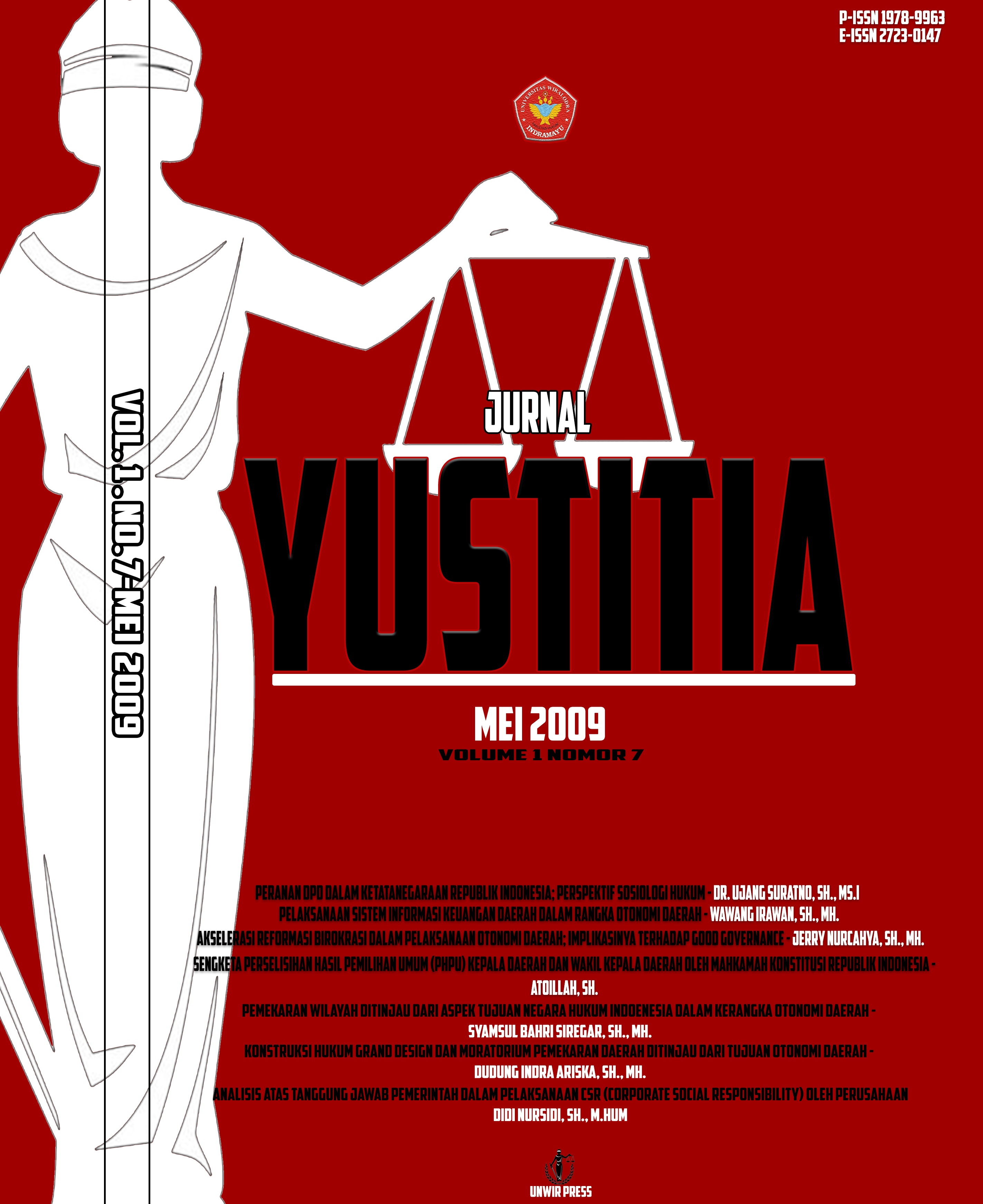 					View Vol. 1 No. 7 (2009): Yustitia
				