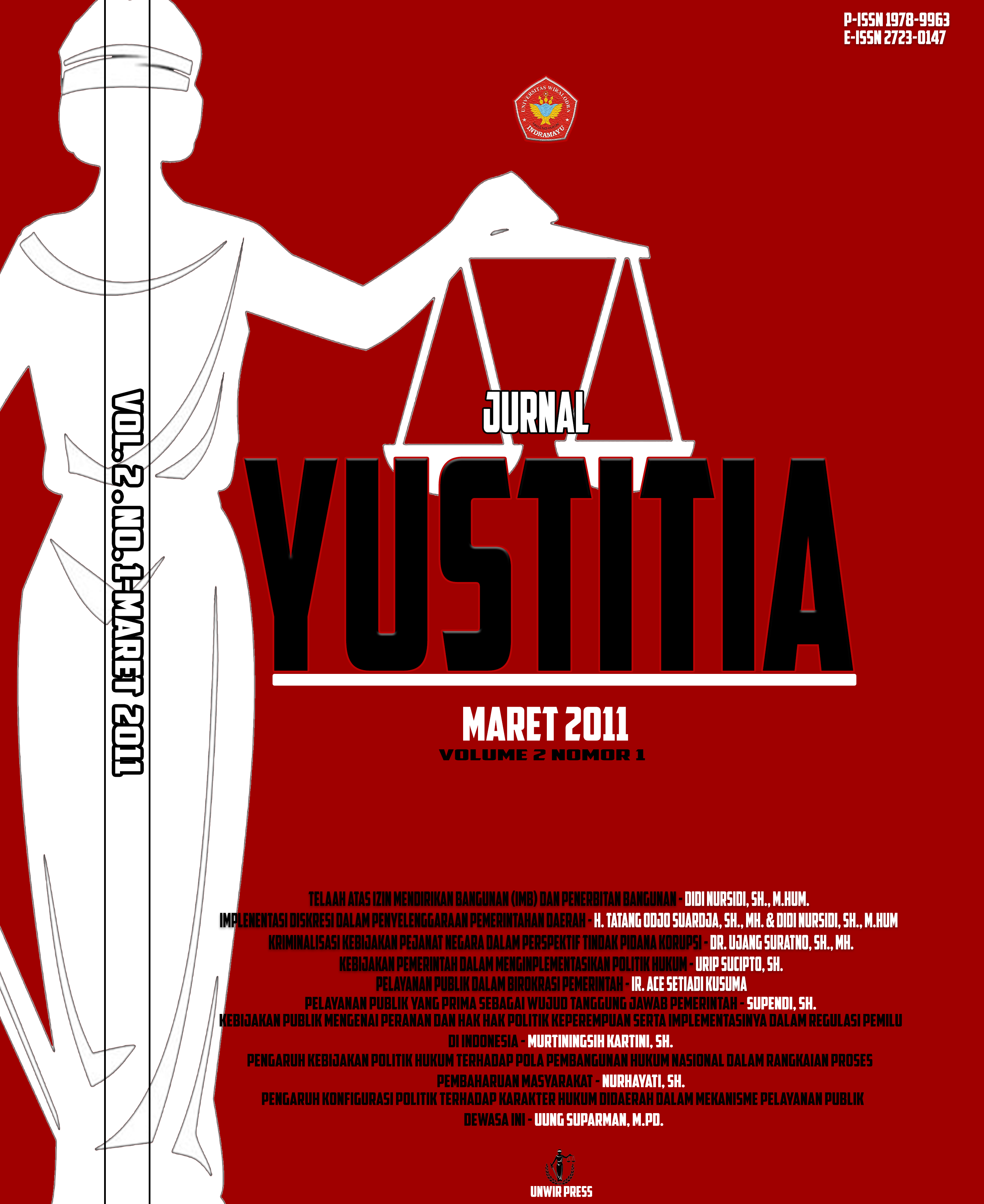 					View Vol. 2 No. 1 (2011): Yustitia
				