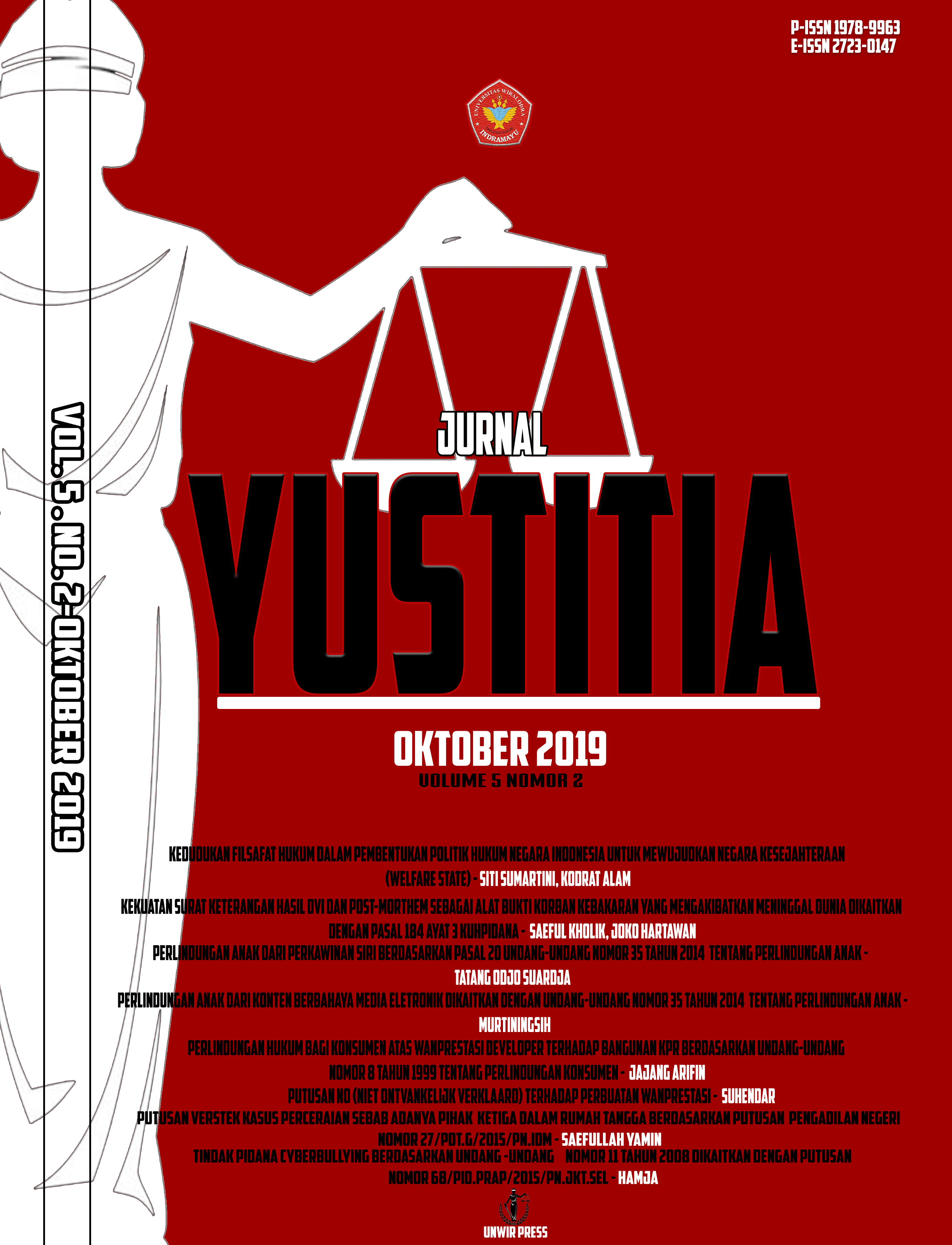 					View Vol. 5 No. 2 (2019): Yustitia
				