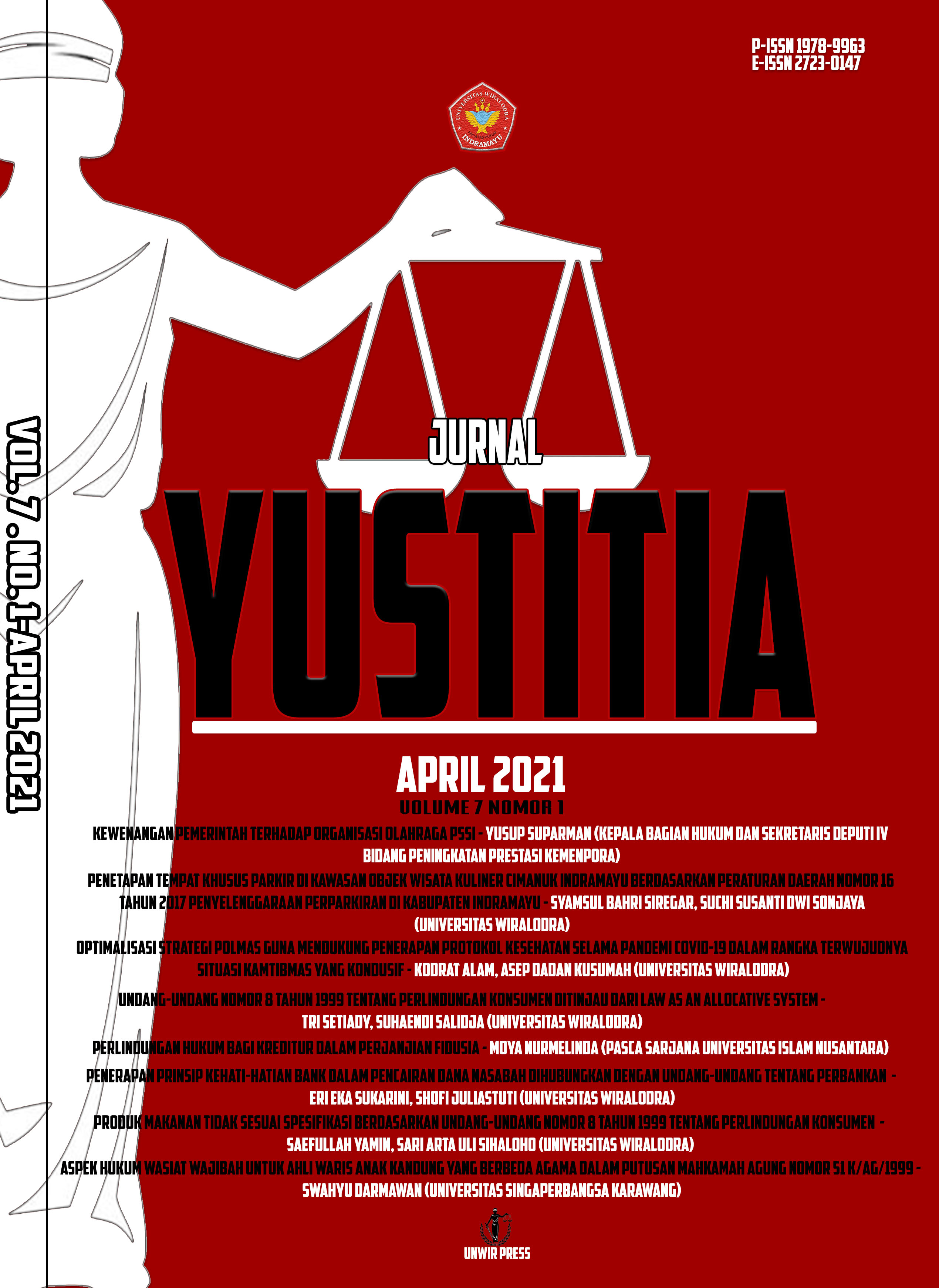 					View Vol. 7 No. 1 (2021): Yustitia
				