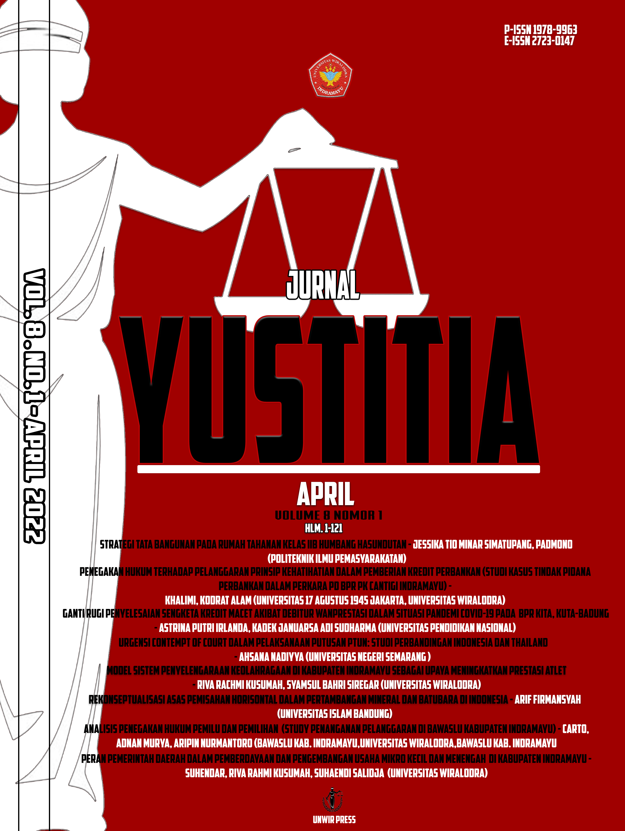 					View Vol. 8 No. 1 (2022): YUSTITIA
				