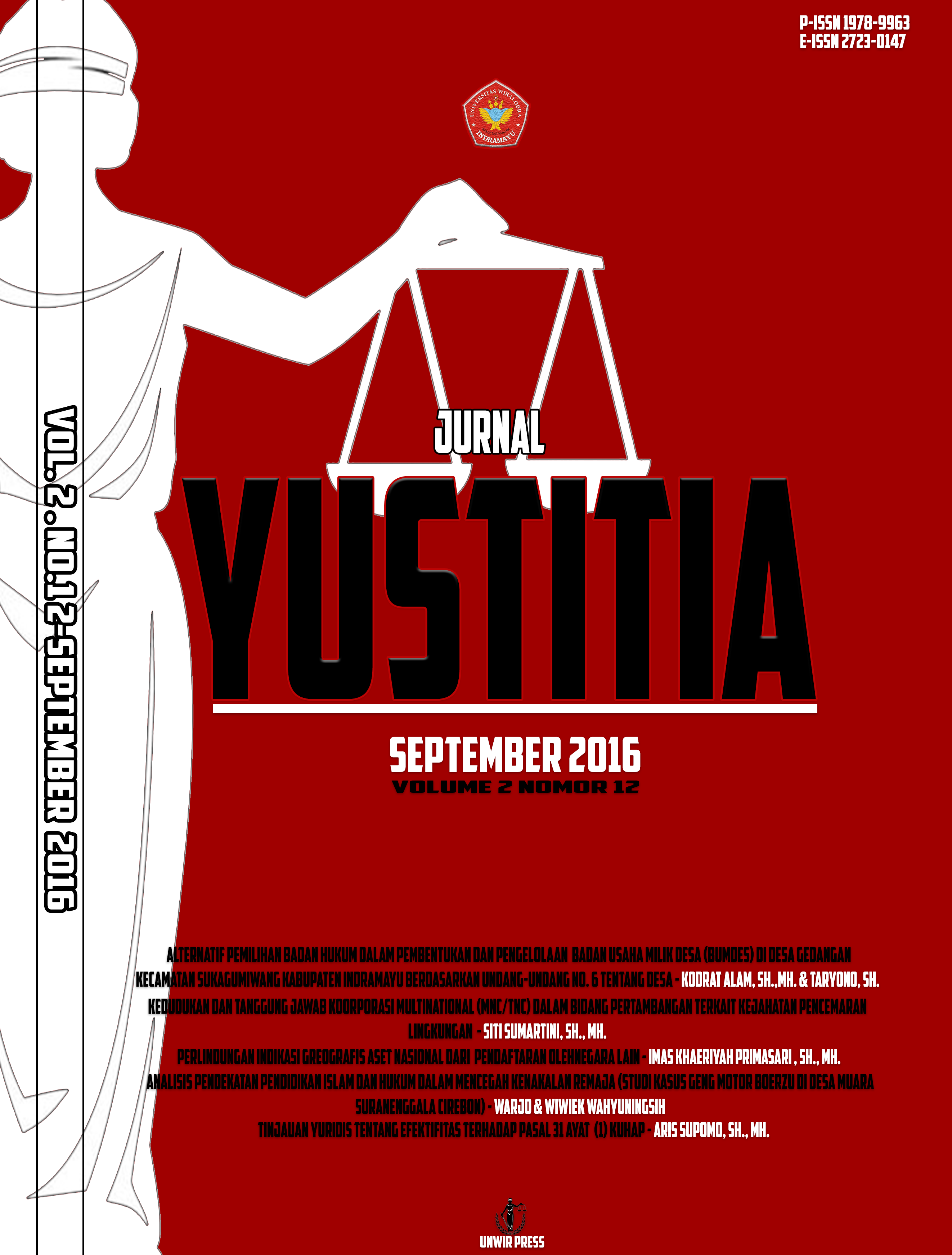 					View Vol. 2 No. 12 (2016): Yustitia
				
